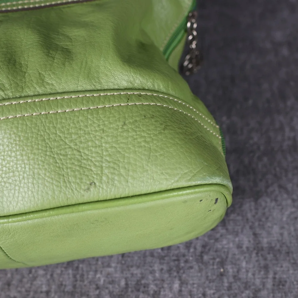 Franco Sarto Shoulder Bag Womens Medium Green Leather Buckle Zip Pockets Charm